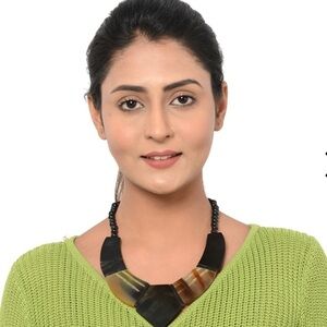 100% Genuine Buffalo Horn, Dark Brown Wooden Beaded and Goldtone Necklace